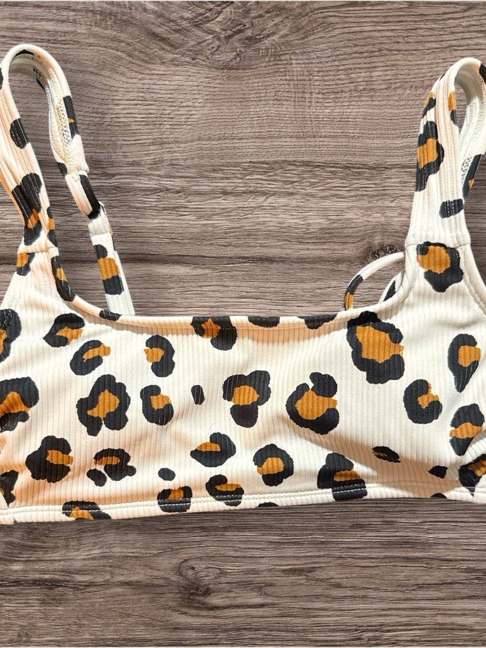 Leopard Print Ribbed Bikini Top